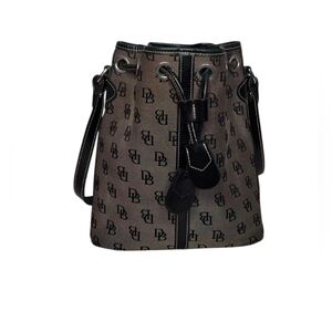 Vintage Dooney & Bourke Monogram Bucket Shoulder Bag Canvas Black/Gray *READ